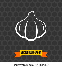 Vector Icon of Garlic on Dark Gray Background. Eps.10.