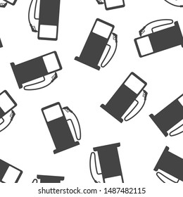  Vector icon of a gas station, gasoline, petrol, benzine, gas, essence seamless pattern on a white background.