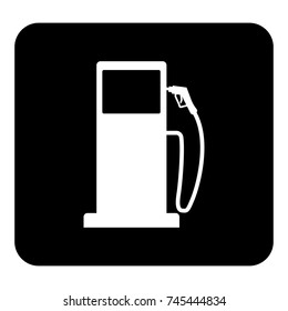 Vector icon of a gas station, gasoline, petrol, benzine, gas, essence. Vector white illustration on black background