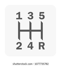 Vector icon of gear shift layout, displaying the numbered positions of a manual transmission. Ideal for automotive dashboards, gear lever interfaces, driving instruction and technical design.
