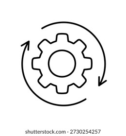 Un ícono de Vector de un engranaje con dos flechas que forman un bucle, que simboliza reintentar una operación, creada en estilo de línea con trazo editable