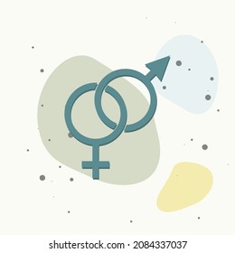 Icono vector de un símbolo de género. Hombre y mujer con antecedentes multicolores. Capas agrupadas para una ilustración de edición sencilla. Por tu diseño.
