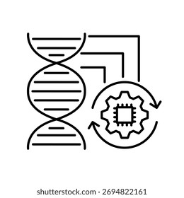 Ícone de vetor do Algoritmo Genético. Cadeia de ADN e concepção de circuitos, simbolizando a biologia computacional e a utilização de algoritmos na investigação genética.