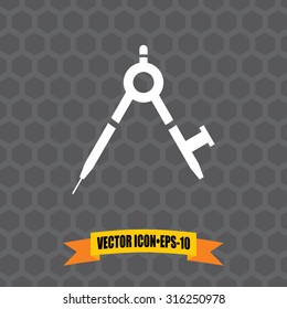 Vector Icon of Geometry Compass on Dark Gray Background. Eps.10.