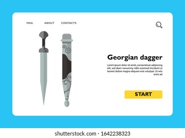 Vector icon of Georgian dagger with scabbard. Knife, cold gun, souvenir. Georgia concept. Can be used for topics like tourism, weapon, Georgian culture