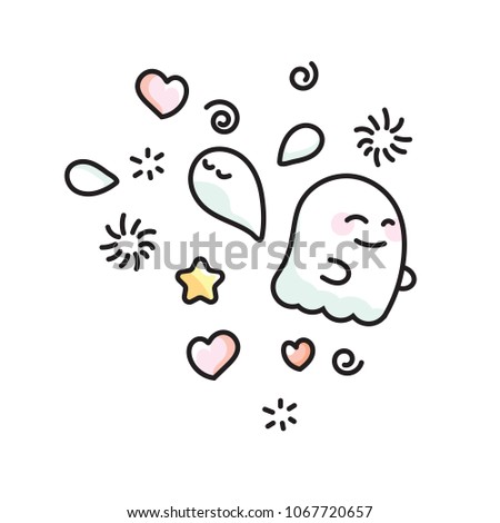 Vector icon ghosts and phantoms isolated on white background in doodle style. Funny ghost and shadow for happy Halloween