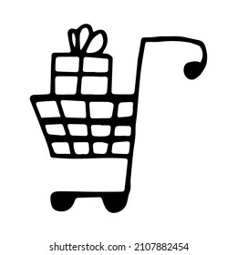 Vector icon of a Gift Basket with a doodle gift