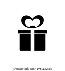 Vector icon of a gift box with a bow in black and white. Isolated flat illustrations.
