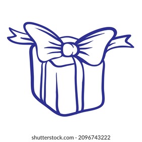 Vector icon of gift box with bow. Linear drawing.