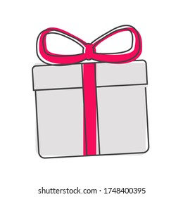 Vector icon gift box . Congratulations on the holiday, box with a bow cartoon style on white isolated background.