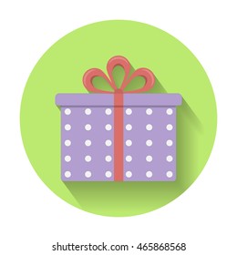 Vector icon of a gift box in the polka dot style flat.