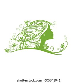 Vector icon girl foliage hair.