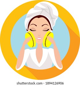 Vector icon. The girl washes her face. Spa