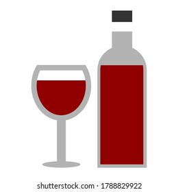 Vector icon of glass and bottle of wine.