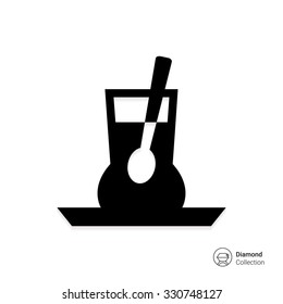 Vector icon of glass cup with liquid and spoon inside