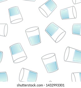Vector icon glass cup with water. Glass with a drink seamless pattern on a white background.