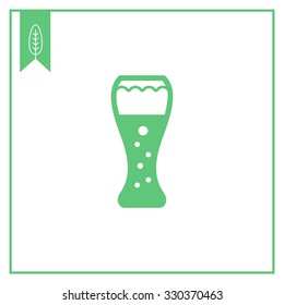 Vector icon of glass filled with beer with foam and bubbles