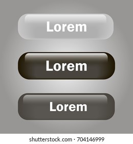 Vector icon glass glossy button black and gray.