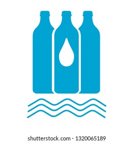 Vector icon glass water bottle with waves and drop