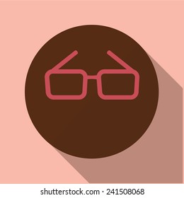 Vector icon of "glasses" on a brown circle with a long shadow 