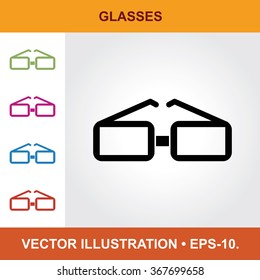 Vector Icon Of Glasses With Title & Small Multicolored Icons. Eps-10.