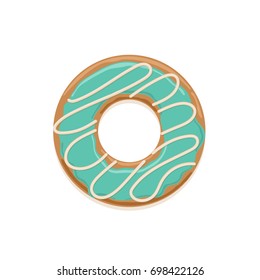 Vector icon of glazed mint donut with white chocolate stripes