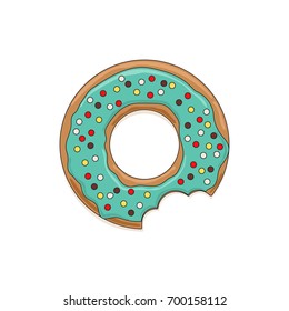 Vector icon of glazed mint donut with colored sprinkles