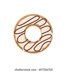 Vector icon of glazed white chocolate donut with dark chocolate stripes
