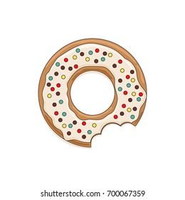 Vector icon of glazed white chocolate donut with dark colored sprinkles