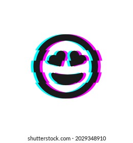 Vector icon of glitch enamored emoji. Glitch emoticon symbol isolated on white background. Vector EPS 10