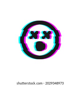 Vector icon of glitch Error negative emoji. Glitch Dead emoticon symbol isolated on white background. Vector EPS 10