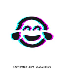 Vector icon of glitch laughing emoji. Glitch emoticon symbol isolated on white background. Vector EPS 10