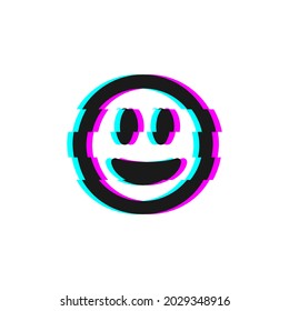 Vector icon of glitch smile emoji. Glitch emoticon symbol isolated on white background. Vector EPS 10
