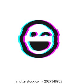 Vector icon of glitch smile emoji. Glitch emoticon symbol isolated on white background. Vector EPS 10