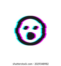 Vector icon of glitch surprised emoji. Glitch emoticon symbol isolated on white background. Vector EPS 10
