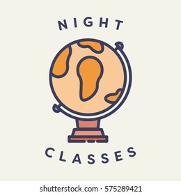 Vector icon of a globe with text night classes