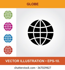 Vector Icon Of Globe With Title & Small Multicolored Icons. Eps-10.