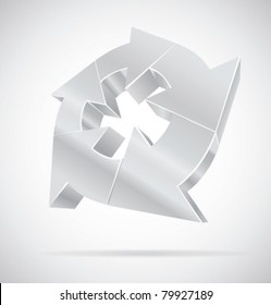 Vector icon of glossy metallic circulating 3D arrows.