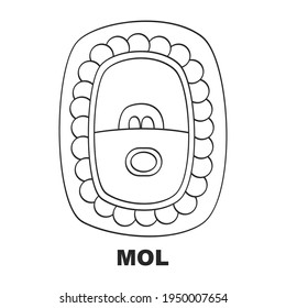 Vector icon with Glyph from Maya Haab calendar. Calendar month symbol Mol