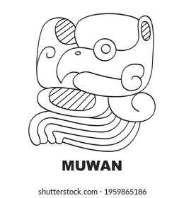 Vector icon with Glyph from Maya Haab calendar. Calendar month symbol Muwan