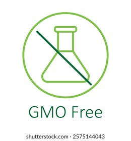  Vector icon for GMO Free. A bold depiction of DNA strands crossed out, representing non-genetically modified and natural products.