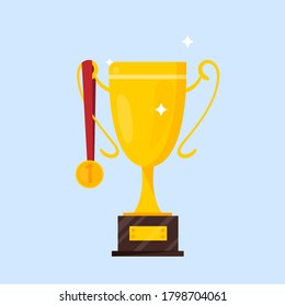Vektorsymbol des Goldenen Tasse und Medaille. Trophäe an erster Stelle. 
