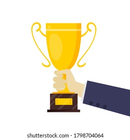 Icono vector de la copa de oro. Primer trofeo. Empresario con un premio