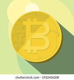 vector icon of gold coin with the letter B and elements of tracks and pins of a printed circuit board. virtual money in blockchain technology