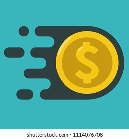 Vector icon of a gold coin with the sign of the US dollar currency.