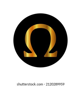 vector Icon : Icon gold colored omega icon, black background. can be used for knowledge, companies, technology and others