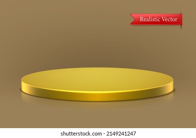 Vector Icon Gold Round Plate Piedestal Stage Isolated On Brown Background In Top Front View