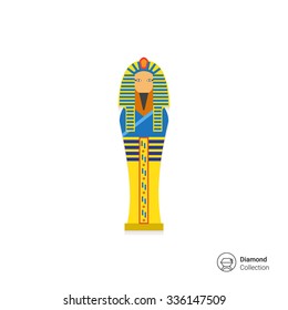 Vector icon of golden Egyptian pharaoh sarcophagus