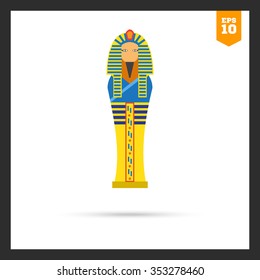 Vector icon of golden Egyptian pharaoh sarcophagus