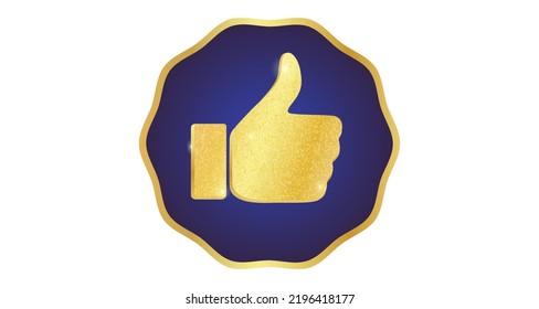 Vector icon of golden like button. Vector banner of human hand with golden glitter. Golden like button.